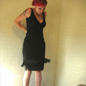 Vtg Retro Black Fringe Skirt Unique work wear